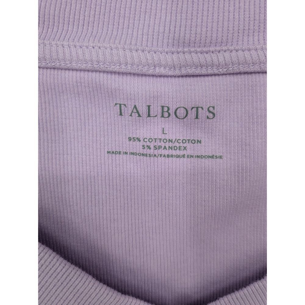 Talbots V-Neck Top Womens Large Purple Ribbed Short Sleeve Cotton Blend Stretch - Picture 3 of 6